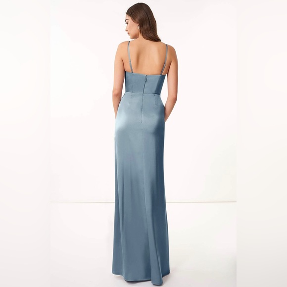 Azazie Maci Dress | Stretch Satin | Dusty Blue | Size A12 - Picture 3 of 11